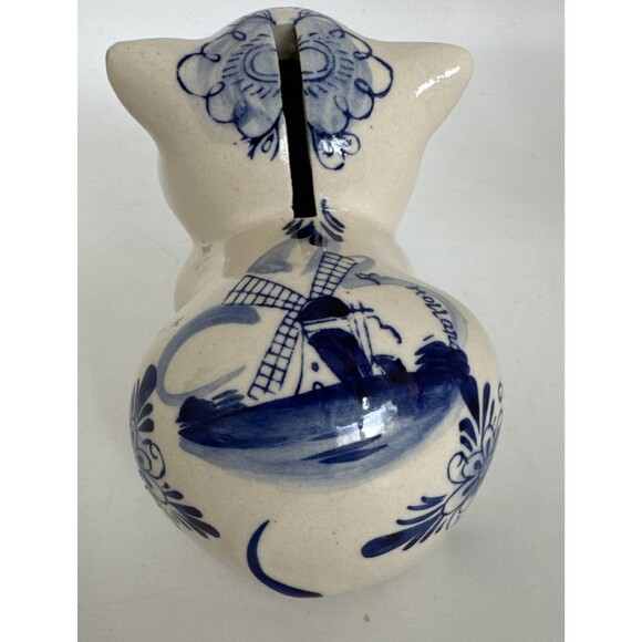 Vtg Delft Blue White Ceramic Hand Painted Piggy Bank Pig Holland Windmill Gift - Picture 10 of 16